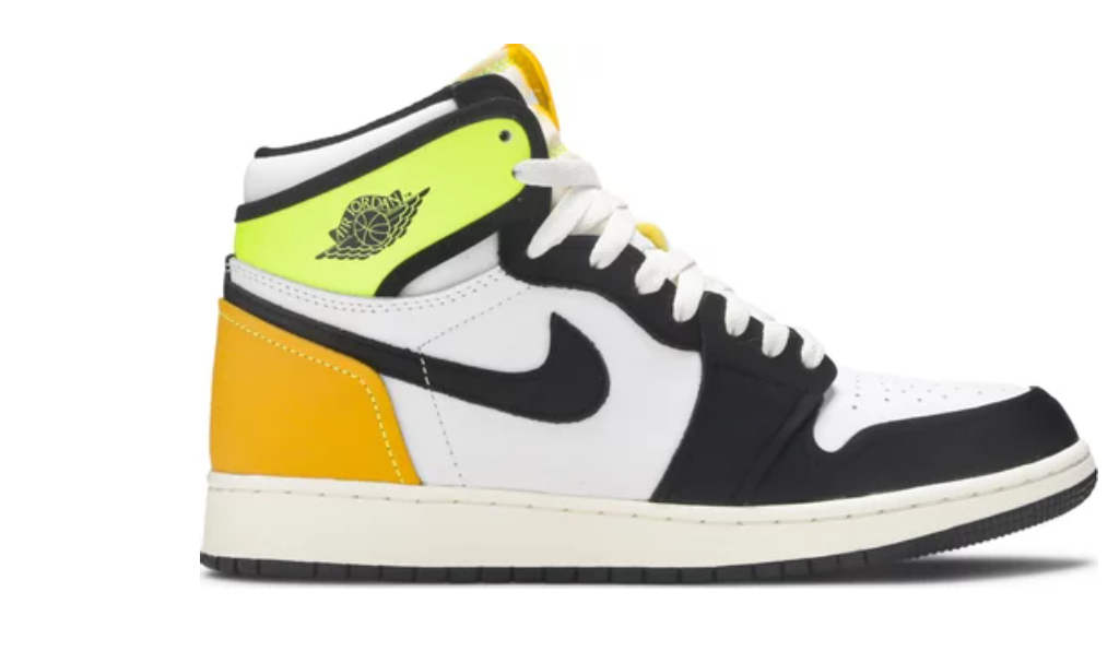 Jordan 1 Retro High White Black Volt University Gold (GS)