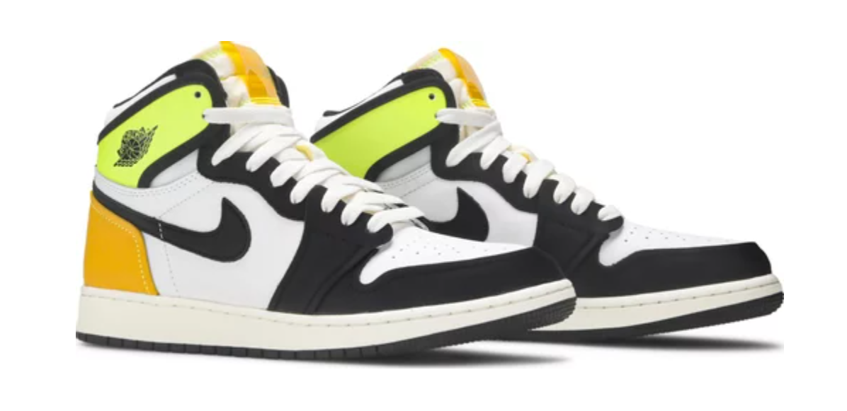 Jordan 1 Retro High White Black Volt University Gold (GS)